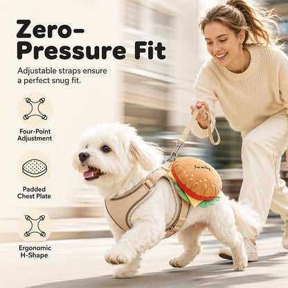 📢📢40% OFF !! ⏰ Offer your furry friend a comfortable travel experience!🦮Cute Hamburger Pet Harness and Leash Set with Mini Backpack🍔🦮