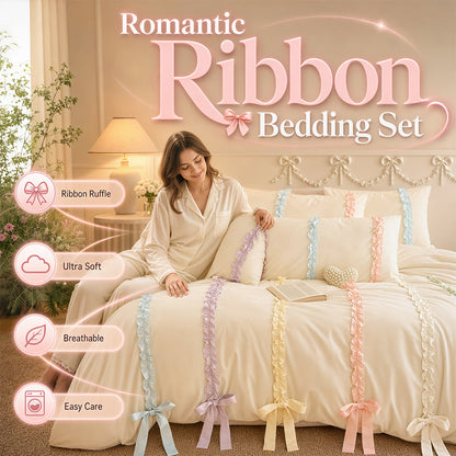 📢📢40% OFF !! ⏰Romantic Pastel Bowknot Bedding Set