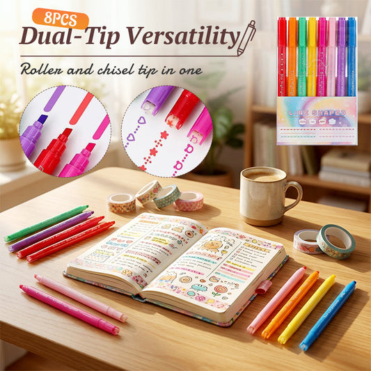 📢📢50% OFF !! ⏰8PCS Dual Tip Curve Highlighter Set