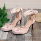 Women's Square Toe Lace Up High Heels Pumps