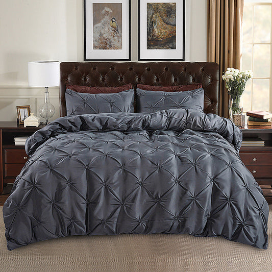📢📢50% OFF !! ⏰3-Piece Pintuck Pleated Duvet Cover & Pillowcases Set