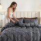 📢📢50% OFF !! ⏰3-Piece Pintuck Pleated Duvet Cover & Pillowcases Set