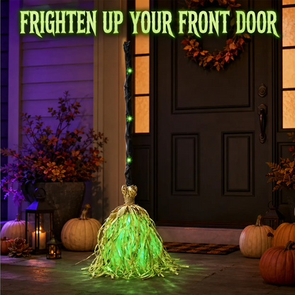 📢📢40% OFF !!⏰🧙 Animated Witch Broom Halloween Decoration with Lights and Sound