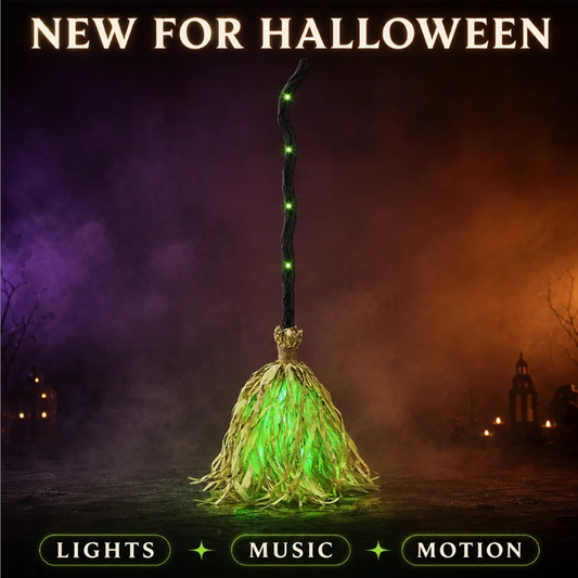 📢📢40% OFF !!⏰🧙 Animated Witch Broom Halloween Decoration with Lights and Sound