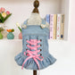 📢📢40% OFF !! ⏰ Cute Princess Denim Dog Jacket – Stylish Adjustable Clothing for Small & Medium Dogs, Soft Washed Denim with Bow Accent 🐩✨
