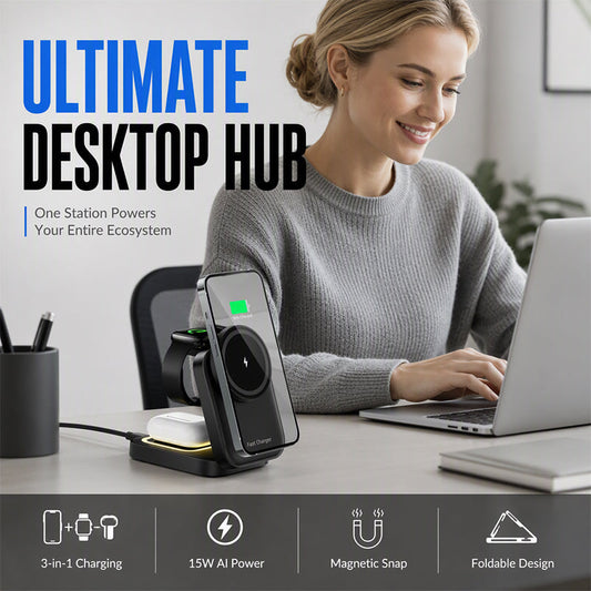 📢📢40% OFF !! ⏰3 in 1 Foldable Wireless Charging Station 15W Fast Charger Desktop Stand