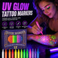 📢📢40% OFF !! ⏰ Glow Party Tattoo Pens | Temporary UV Body Art Markers | Fun Glow-in-the-Dark Designs for Parties, Festivals & Events 🎉
