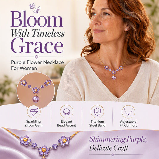 📢📢40% OFF !! ⏰Elegant Purple Zircon Flower Pendant Necklace