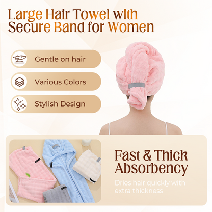 📢📢40% OFF !! ⏰Large Hair Towel with Secure Band For Women