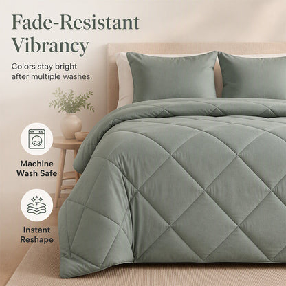 📢📢40% OFF !! ⏰ 3-Piece Quilted Comforter Set with Shams – All-Season Microfiber