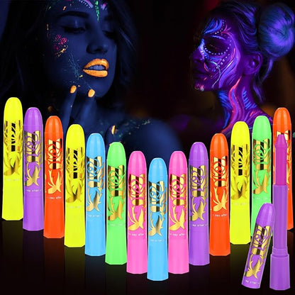 📢📢50% OFF !! ⏰  Luminescent Water-Soluble Body Painting Crayons – Silky Smooth Texture, Quick Cleaning & Up to 98% Washability – 6/10/12 Pcs ✨