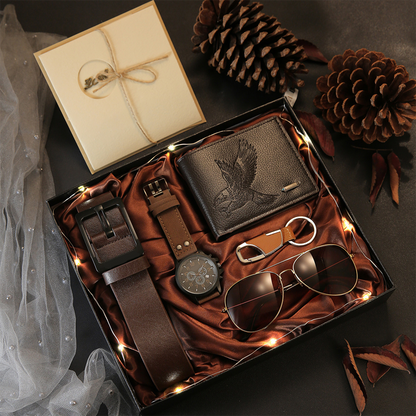 📢📢50% OFF !! ⏰Men's 7-Piece Gift Set with Watch Wallet Belt Sunglasses Keychain