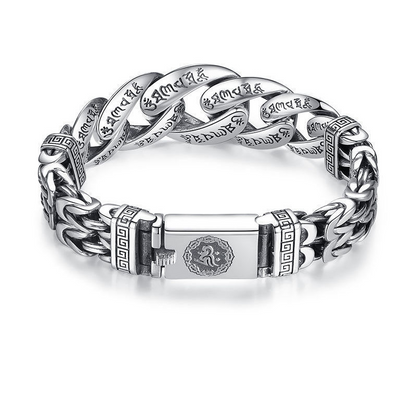 📢📢40% OFF !! ⏰ Men's Retro Mantra Bracelet – Six-Syllable Design, Stylish & Meaningful – Vintage Silver Finish with Dual-Chain Look ✨
