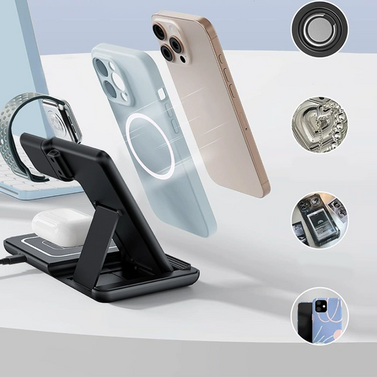 📢📢40% OFF !! ⏰ Foldable 3-in-1 Wireless Charging Station – 15W Charger for Phone, Watch & Earbuds