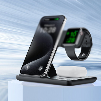 📢📢40% OFF !! ⏰ Foldable 3-in-1 Wireless Charging Station – 15W Charger for Phone, Watch & Earbuds