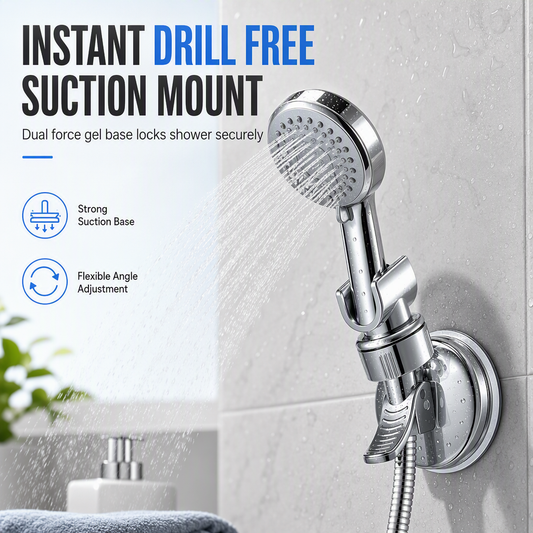 📢📢40% OFF !! ⏰Adjustable Suction Cup Shower Head Holder: Drill-Free, Multi-Angle Neck, Strong Grip, Universal Fit for Bathroom Tiles💦
