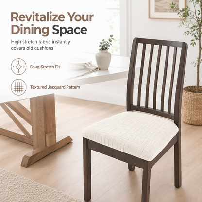 📢📢BUY 1 GET 1 FREE !! ⏰ Stretch Dining Chair Seat Cover – Strapless Elastic Slipcover with Elegant Textured Pattern for Home Dining Room