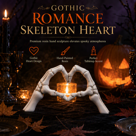 📢📢50% OFF !! ⏰ Skeleton Figurine – Gothic Heart Hand Gesture, Hand-Painted Bone Details & Solid Resin Build – Spooky Desk & Shelf Decor ✨