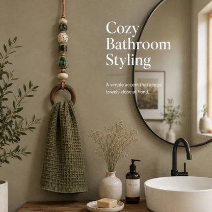 📢📢40% OFF !! ⏰  Decorative Beaded Towel Hanger with Wooden Ring – Rustic, Artisanal, Multi-use ✨