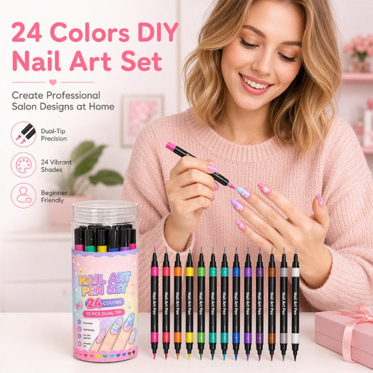 📢📢40% OFF !! ⏰24 Colors Dual Ended Nail Art Pens Set