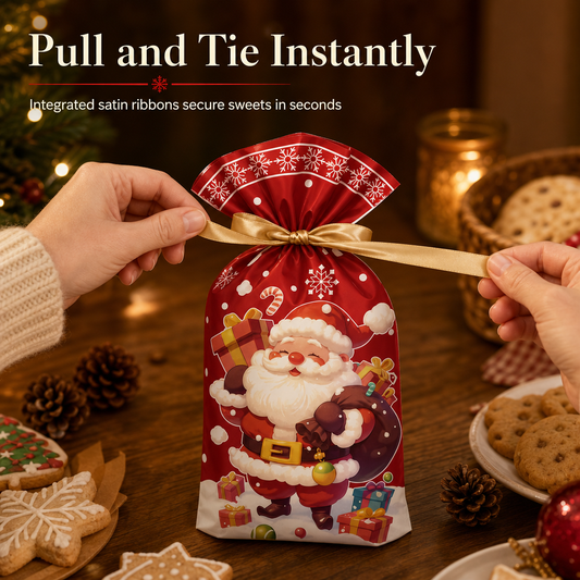 📢📢40% OFF !! ⏰Christmas Drawstring Gift Bags with Ribbon