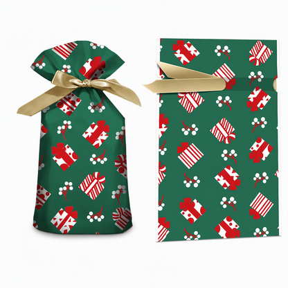 Christmas Drawstring Gift Bags with Ribbon
