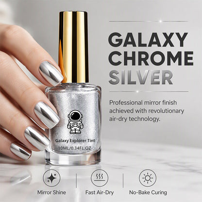 📢📢50% OFF !! ⏰ No-Bake Nail Polish — Galaxy Chrome Silver, Quick Air-Dry, No UV Lamp