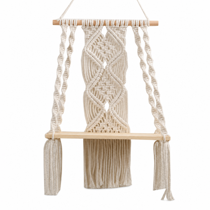 Bohemian Hand Woven Macrame Wall Hanging Floating Shelf for Books and Plants Living Room Decor