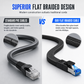 📢📢50% OFF !! ⏰Cat8 Flat Ethernet Cable 40Gbps Shielded Black Braided Network Cord with Oxygen-Free Copper and Blue Connectors