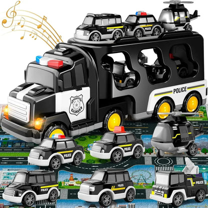 Giocattoli camion della polizia Bambini 7 in 1 Camion Giocattolo a frizione Regali di Natale e compleanno per bambini e bambine dai 3 ai 5 anni