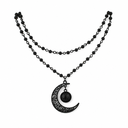 🎁New Arrivals 50% OFF💥Gothic Dark Crystal Beaded Chain Necklace with Hollow Out Moon Alloy Pendant