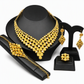 📢📢40% OFF !! ⏰24K Gold Plated Bridal Jewelry Set Dubai Indian Style Necklace Bracelet Ring and Earrings Set for Women