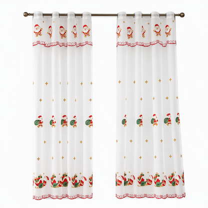 📢📢40% OFF !! ⏰Christmas Embroidered Sheer Window Curtain Panel with Snowflake and Bell Patterns