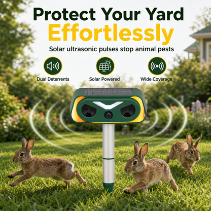 📢📢50% OFF !! ⏰ Solar Animal Repellent: Dual Deterrent Horns, Smart Motion Sensor, Waterproof, for Garden & Yard