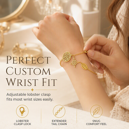 📢📢40% OFF !! ⏰Adjustable Stainless Steel Chain Charm Bracelet featuring Cross Pentagram and Witch Knot Pendants