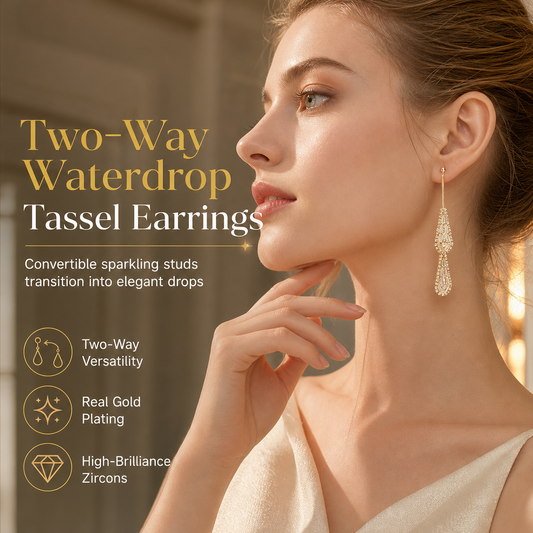 📢📢40% OFF !! ⏰Women's Dual Wear Zircon Water Drop Tassel Earrings✨Gold Plated Elegant Drop Earrings