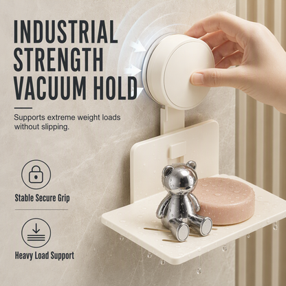 📢📢40% OFF !! ⏰ Vacuum Suction Soap Dish: V-Shaped Drainage, Rustproof Aluminum, No Drilling, Twist-Lock