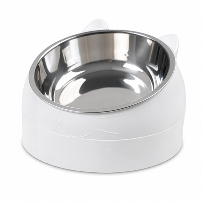 Cartoon Cat Shaped Stainless Steel Pet Bowl Dual Use Food and Water Feeder for Cats and Small Dogs