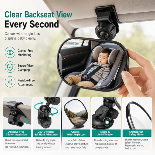📢📢40% OFF !! ⏰Wide Angle Convex Rearview Mirror with Suction Cup and Clip Mount Round 12.5cm Auxiliary Reversing Mirror for Electric Tricycle and Baby Observation