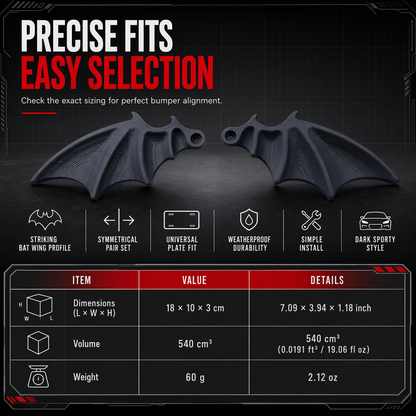 📢📢40% OFF !! ⏰1 Pair of Halloween Black Bat Wings Car License Plate Decoration Accessories