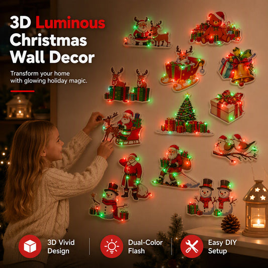 📢📢40% OFF !! ⏰Christmas Glowing Wall Sticker Night Lights with Light Bases Featuring Santa Claus Snowman Reindeer and Christmas Tree for Holiday Decor