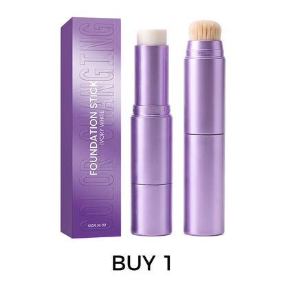 📢📢50%  OFF !! ⏰ 2-in-1 Color Changing Foundation Stick – Built-in Brush, Buildable Coverage, Portable 🤍