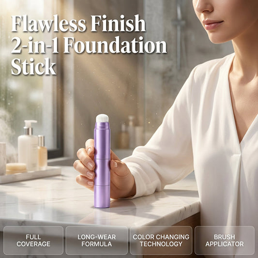 📢📢50%  OFF !! ⏰ 2-in-1 Color Changing Foundation Stick – Built-in Brush, Buildable Coverage, Portable 🤍
