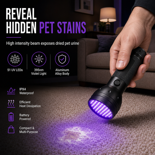 📢📢40% OFF !! ⏰51 LED UV Flashlight 395nm Aluminum Alloy Handheld Ultraviolet Blacklight Detector for Counterfeit Money and Jewelry Appraisal