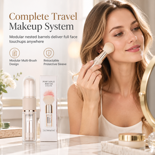 📢📢40% OFF !! ⏰Portable Retractable Makeup Brush Set Multifunctional Travel Cosmetic Tool with Powder Blush and Silicone Lip Brush