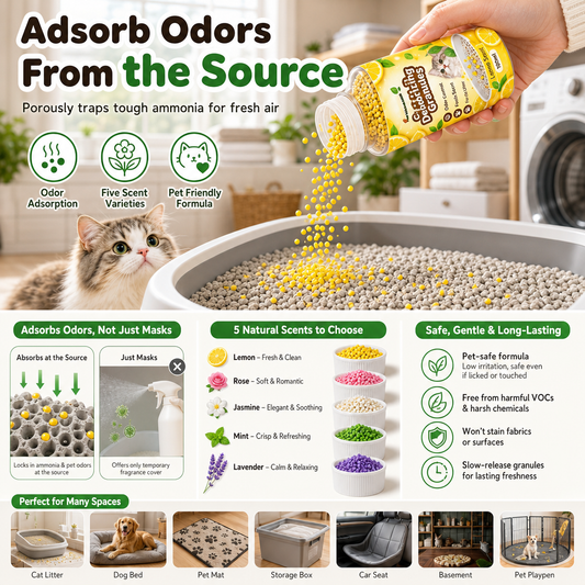 📢📢40% OFF !! ⏰Cat Litter Deodorizing Granules – Easy Sprinkle-On Odor Control in Five Fresh Scents 🌿🏠