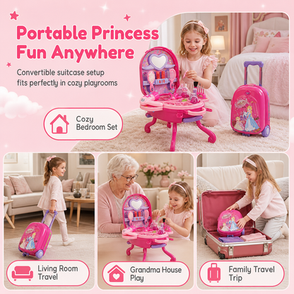 📢📢40%  OFF !! ⏰Kids’ Pretend Makeup Vanity Suitcase – Portable Dress-Up Toy Set for Girls