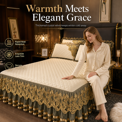 📢📢50% OFF !! ⏰Quilted Velvet Bed Skirt with Lace Trim and Non-Slip Design