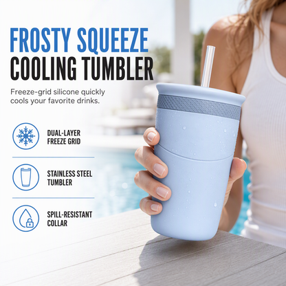 📢📢40% OFF !! ⏰ Squeeze Cooling Tumbler: Releases Ice Cubes, Fits Cans, Silicone & Steel