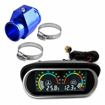 📢📢40% OFF !! ⏰Dual Water Temp & Volt Gauge: 12V/24V, LCD Display, Brass Sensor, Universal